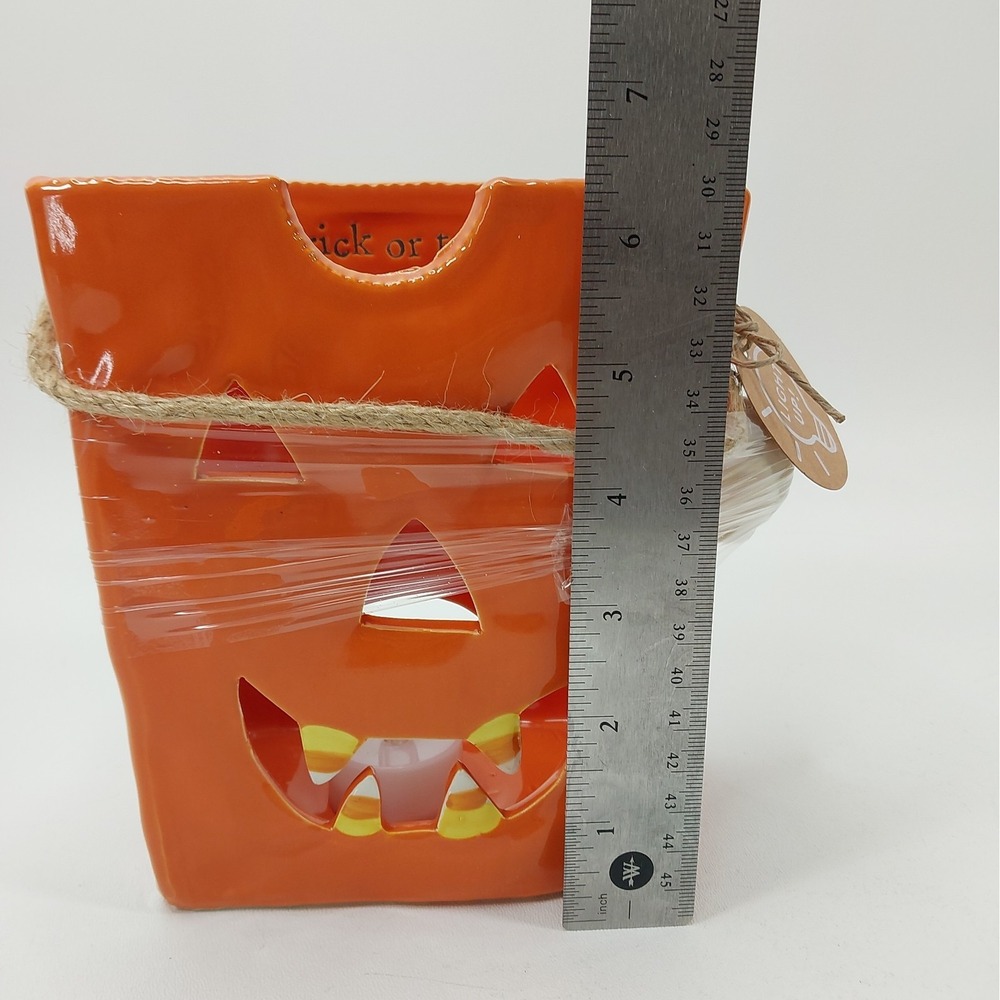Mud Pie Ceramic Luminary Jack-O-Lantern Halloween Bag Skull Decor - Picture 7 of 10